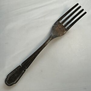 Silver Plated Dessert Fork With Beaded Edge - Unsigned